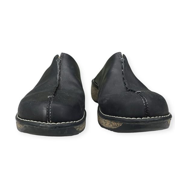 Clarks Slip On Split Toe Wedge Mules Womens 8 Black‎ Leather Casual Sandal 32331 - Picture 2 of 7